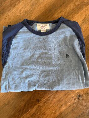 Original Penguin Colorblock Raglan Long Sleeve T-Shirt Blue Men's Large